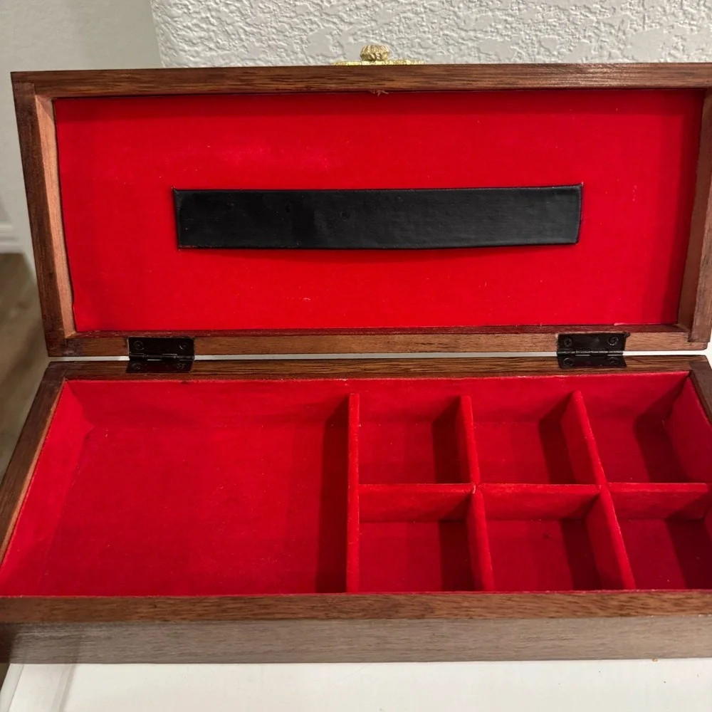 Vintage‎ Wood Brass  Leather Men's Jewelry Box 12